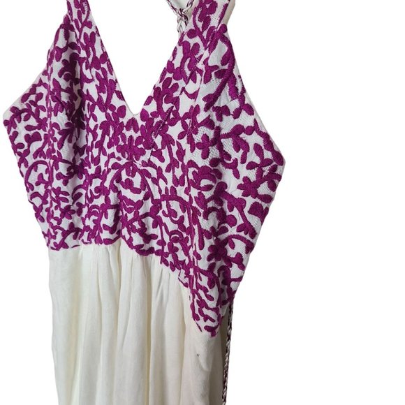 Anthropologie Womens 0 White Purple Embroidered Tasseled Halter Manuela Dress - Picture 5 of 10